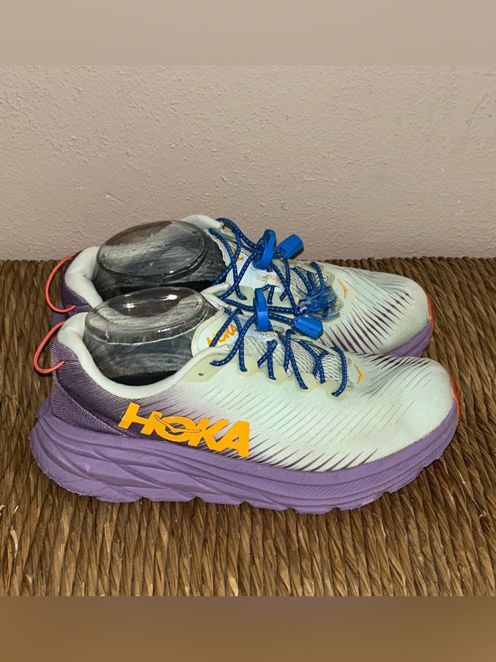 HOKA Bondi 7 Women’s 7.5 Blue Purple Orange Chunky Running Shoes Sneakers